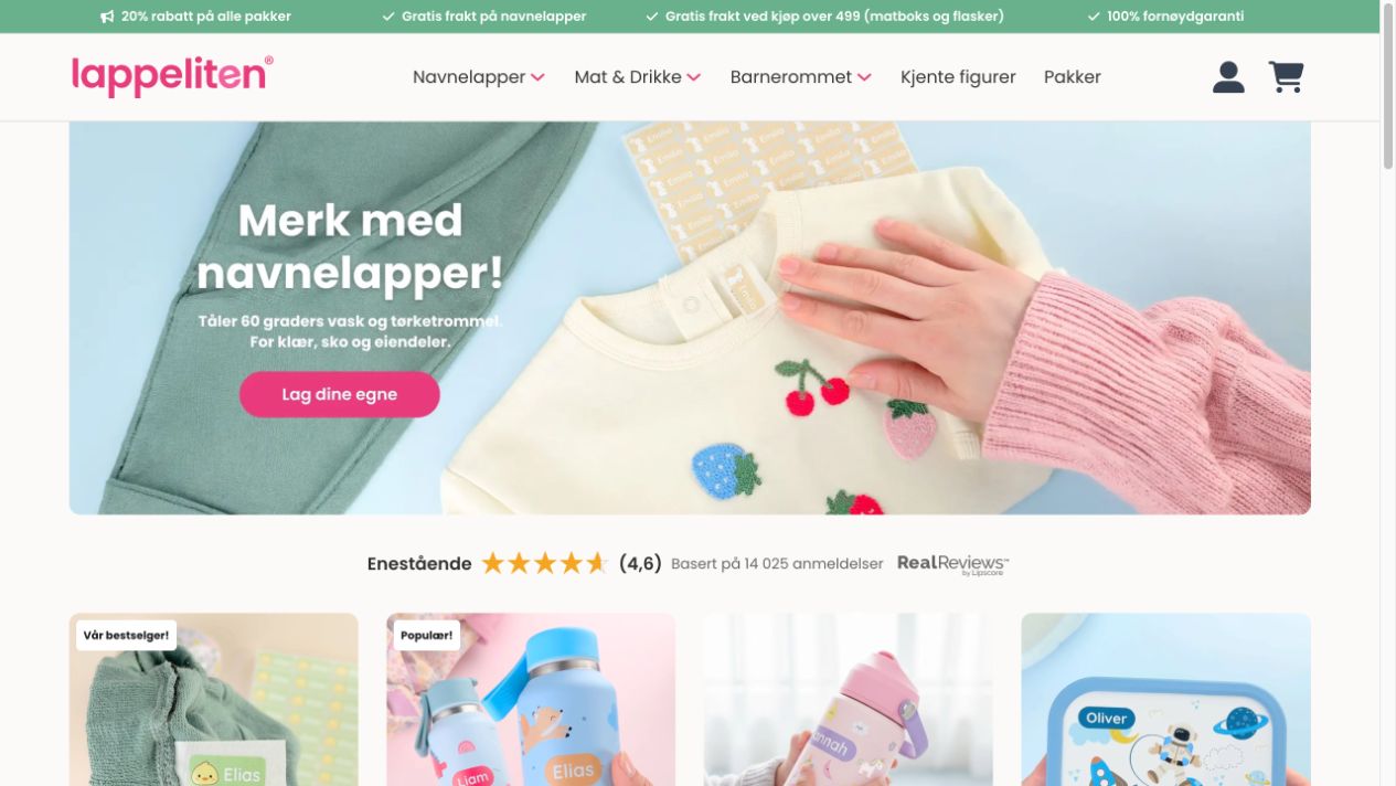 Lappeliten sin nettbutikk, vist som kontekst for markedsføringsarbeidet.